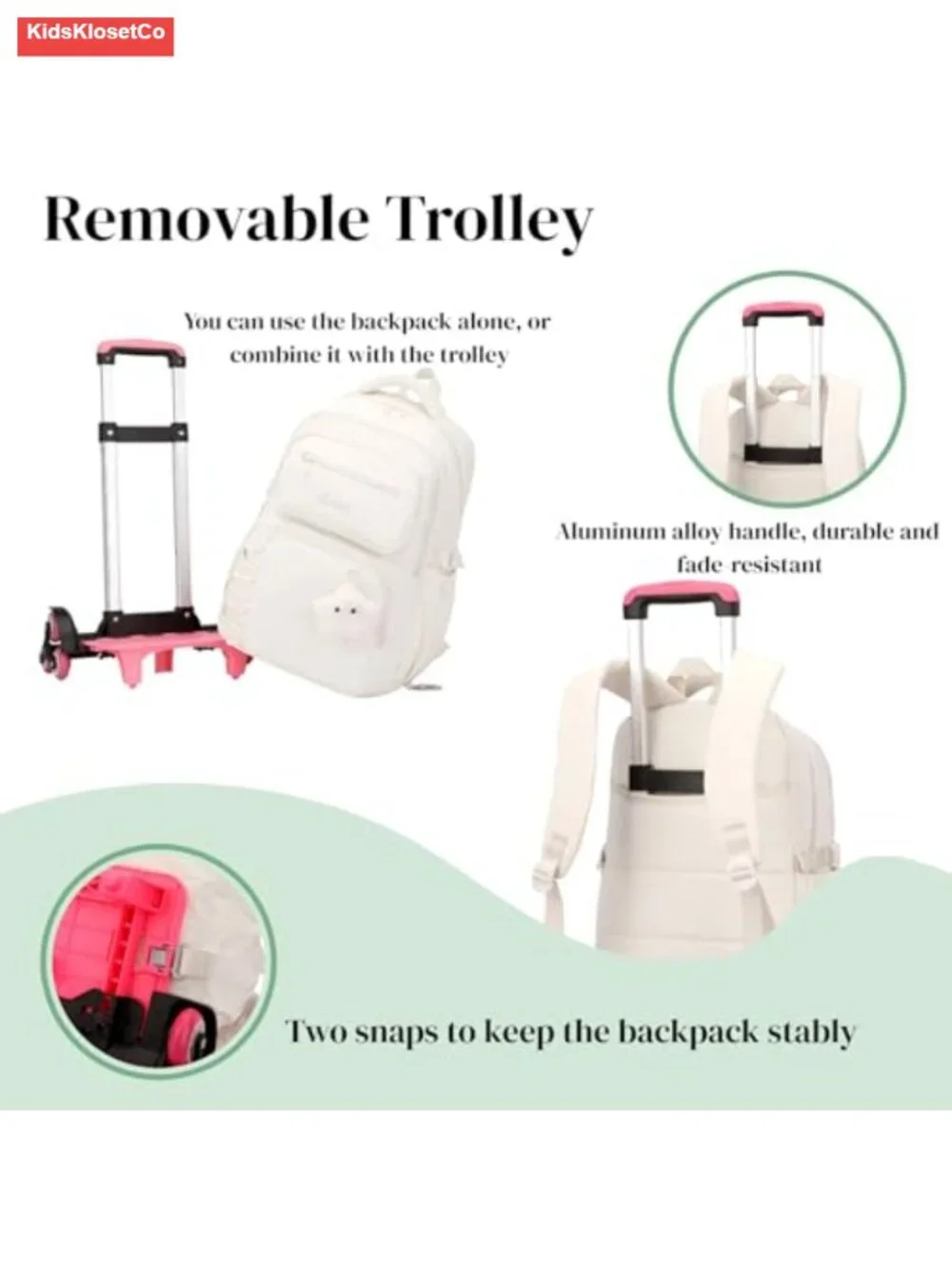 Kids Rolling Backpack with Wheels for School, Nylon, Adjustable Trolley